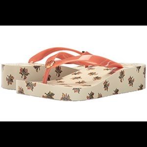 Tory Burch Lotus Orange Flower Wedge Flip Flop
